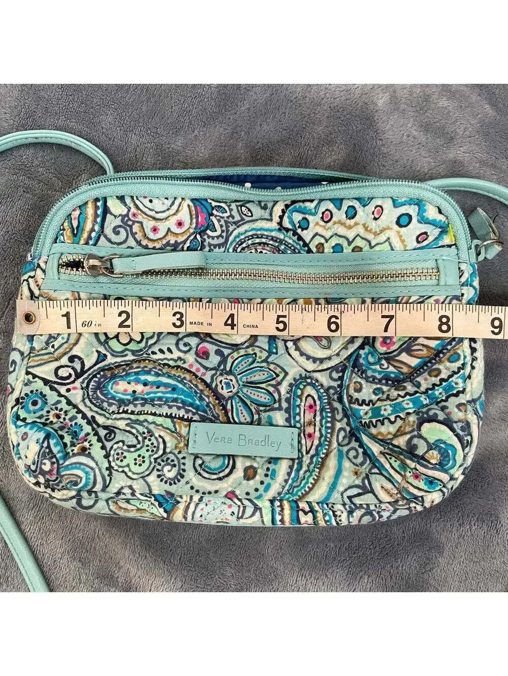 Vera Bradley RFID All in One Crossbody Bag Quilted Paisley Turquoise Blue Wallet
